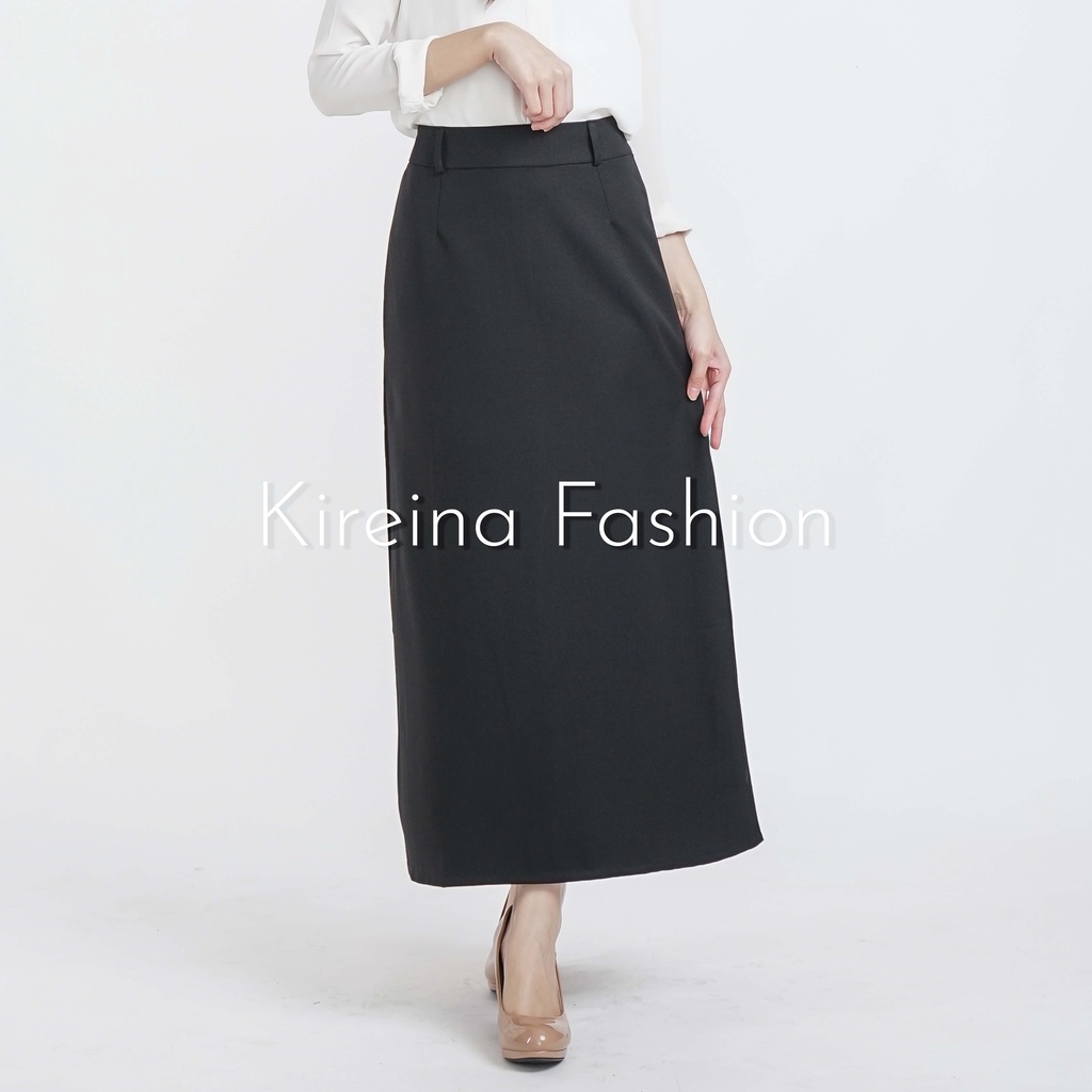 Rok A Span Polos Rok Panjang Wanita Rok Kerja Wanita Rok Kantor Wanita Rok Panjang Polos Maxi Skirt-HITAM