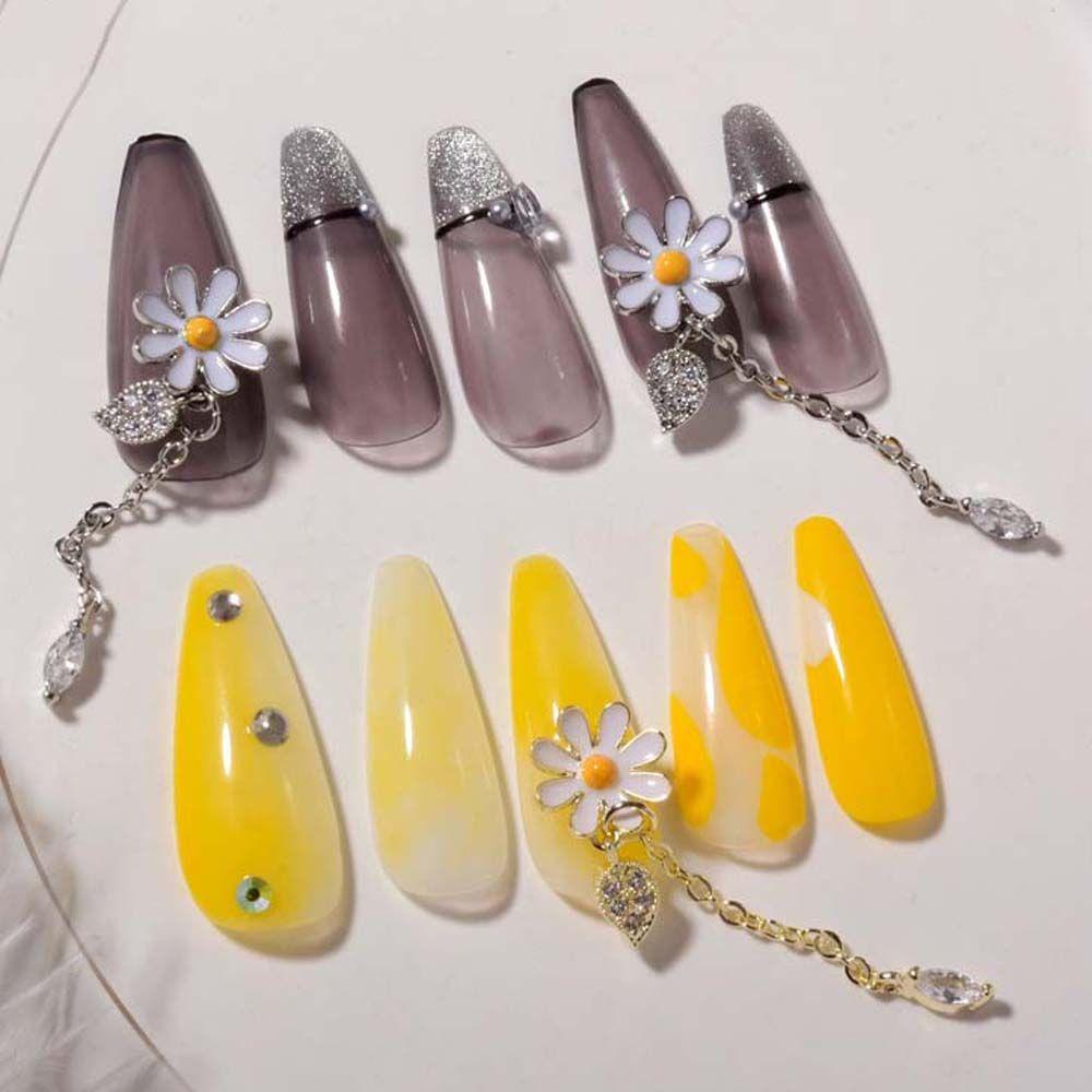 AUGUSTINA Agustina Bunga Kuku Berlian Imitasi Wanita Manicure Aksesoris Hiasan Kuku Nail Art Zirkon Nail Art Liontin Rantai