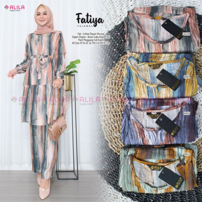 Fatiya Pajamas original ALILA termurah setelan tunik rayon motif