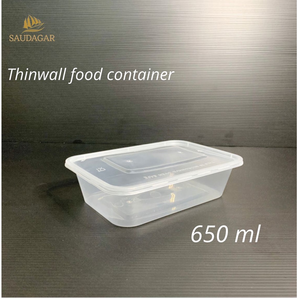 Kotak makan plastik / thinwall persegi panjang 650ml 1pack 25 pcs