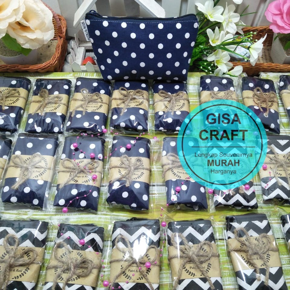 Gisacraft Souvenir pernikahan dompet kanvas motif besar uk +-20 x 15 x 4 cm / pouch kanvas motif / p