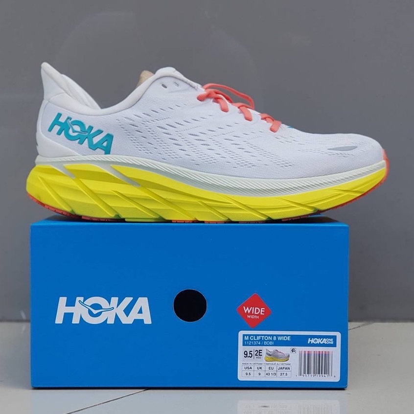 Hoka One One CLIFTON 8 Wide Men's Running Shoes - Blanc de Blanc Original BNIB