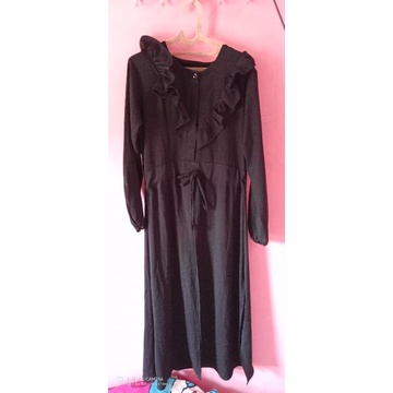 Gamis Gaun Wanita Polos Hitam MIQIMOZ Preloved