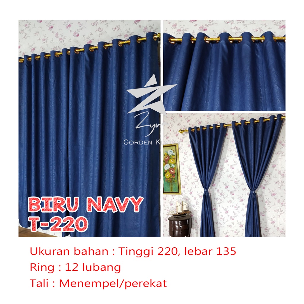 Gorden Polos Embos murah smokring 12 lubang Pintu Jendela Gorden Coklat polos Gordyn Hordeng Tirai-B NAVY T220X135