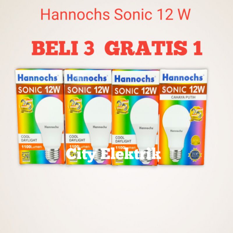 Hannochs Sonic Lampu Bohlam LED 12 Watt / Paket Murah BELI 3 GRATIS 1 ( 1 Paket 4pc )