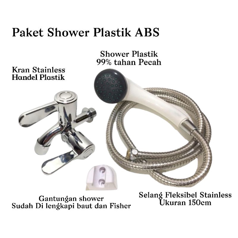 Promo Paketan Shower Plastik Murah Pancuran Air Kran Shower Stainless Fleksibel Stainless