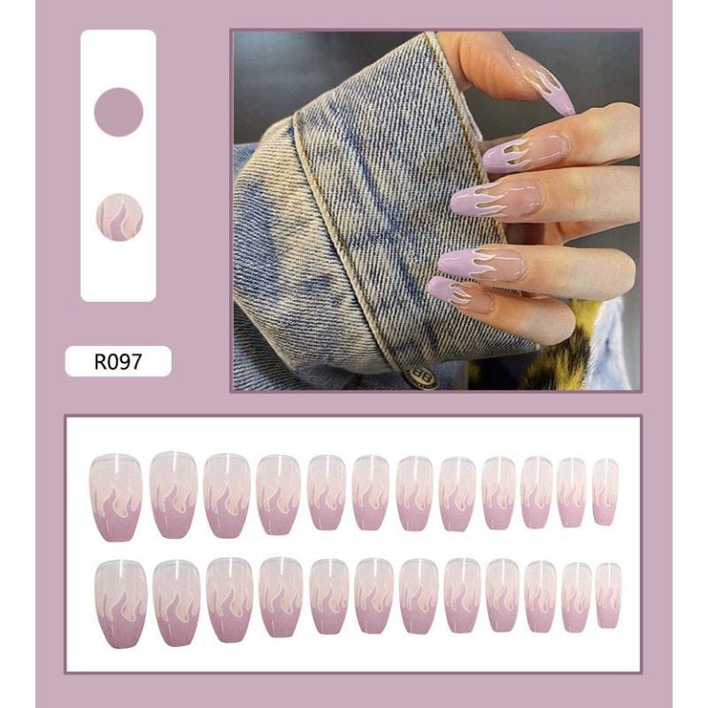 {R096-R111} kuku palsu fake nail art kode R [isi 24pcs + lem + box] kuku palsu R-Fake nail art R