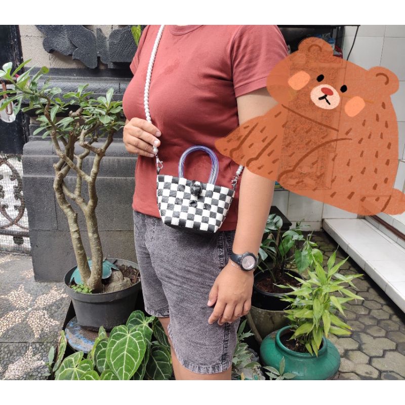 Tas Wanita Murah/ Tas Anyaman Wanita/ Tas Selempang Mini Emboss Mutiara