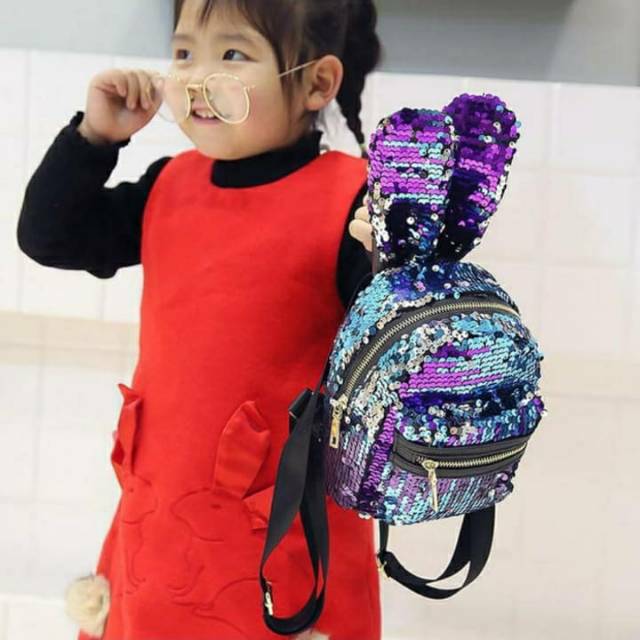 Tas sequin kelinci/tas anak/tas import/tas kelinci/tas sekolah anak/tas sequin/tas kelinci import