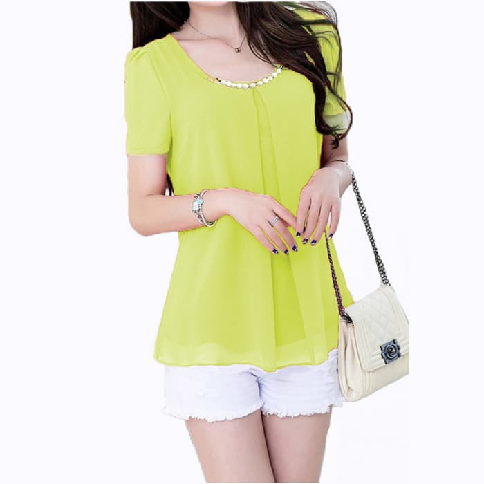 Blus Model Korea Variasi Kalung - Putih, M