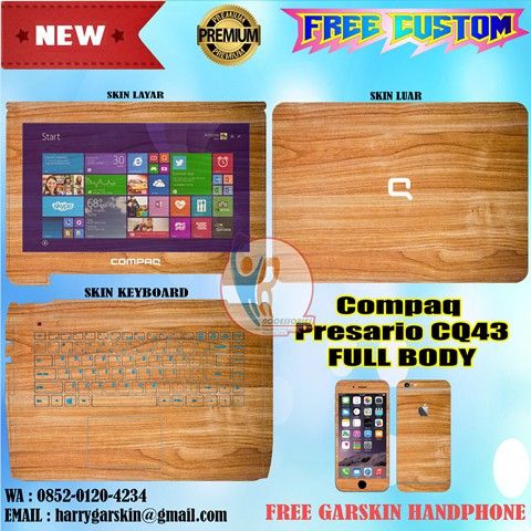 Original Garskin Laptop Full Body Compaq Presario CQ43 -Free Custom Gambar- Wood