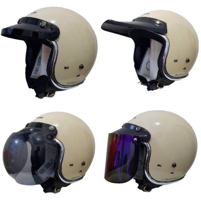 Helm Cargloss Retro Cream Gloss Dengan List Croom