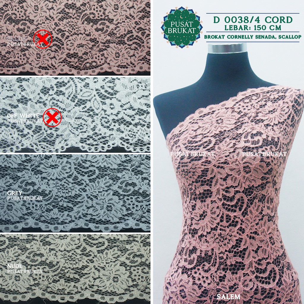 KAIN BROKAT CORNELI / BAHAN BROKAT CORNELLY SENADA, SCALLOP  - D 0038 CORD - [harga per 0.5m]