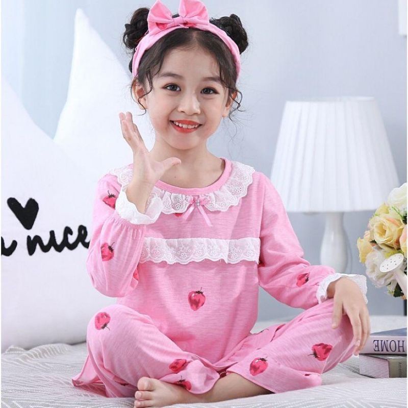 BAJU TIDUR ANAK PEREMPUAN SETELAN UMUR 4-12TAHUN PIYAMA IMPORTC18-C