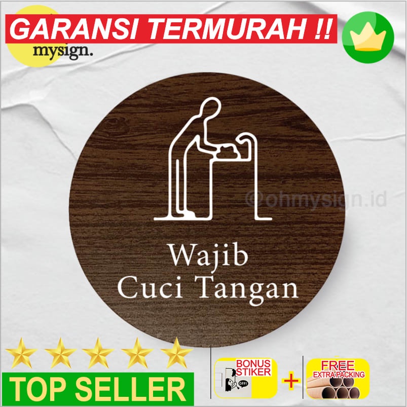 

Grosir Wajib Cuci Tangan Sign Board Kayu Bulat Print Signage Label Nama Keren