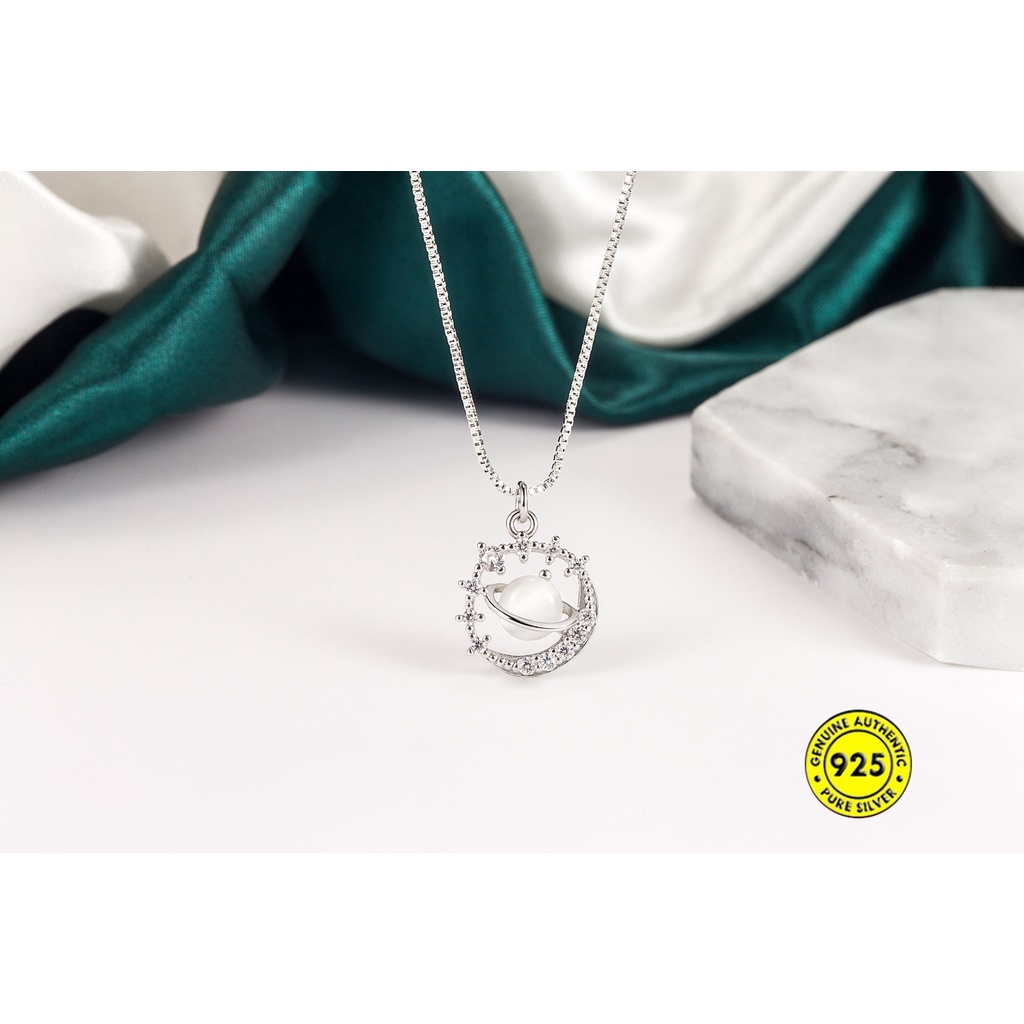 Kalung Rantai Klavikula Bahan S925 Silver Lapis Emas 18K Hias Opal Planet Untuk Wanita