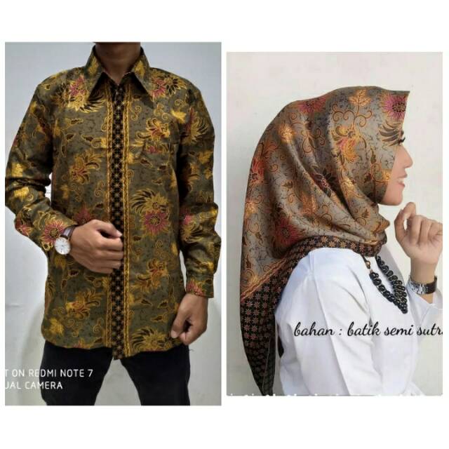 Couple pradipta kemeja lengan panjang pria kombi hijab jilbab segi empat batik