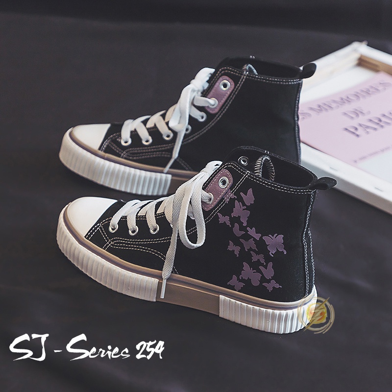 [Mona] Sepatu Sneakers Boots Wanita Motif Trendy Kupu-kupu Kualitas Import Premium - 254 (GRATIS TALI SEPATU)