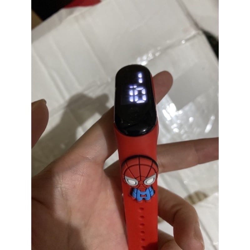 Jam Tangan Anak Elektronik LED Motif Kartun Tahan Air-SPIDERMAN