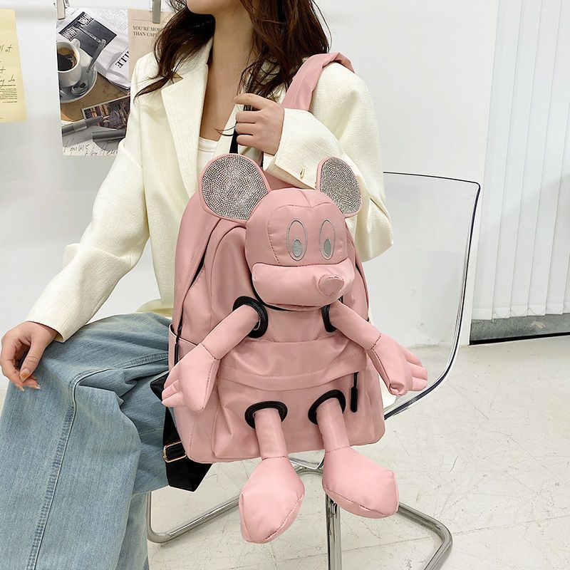 Sera 2022 Baru Versi Korea Mickey Doll Ransel Wanita Kasual Kapasitas Besar Perjalanan Nilon Kain Niche Tas Sekolah Siswa