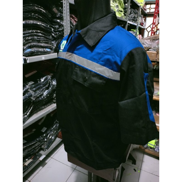 BAJU SAFETY HITAM BIRU RESLETING LENGAN PENDEK