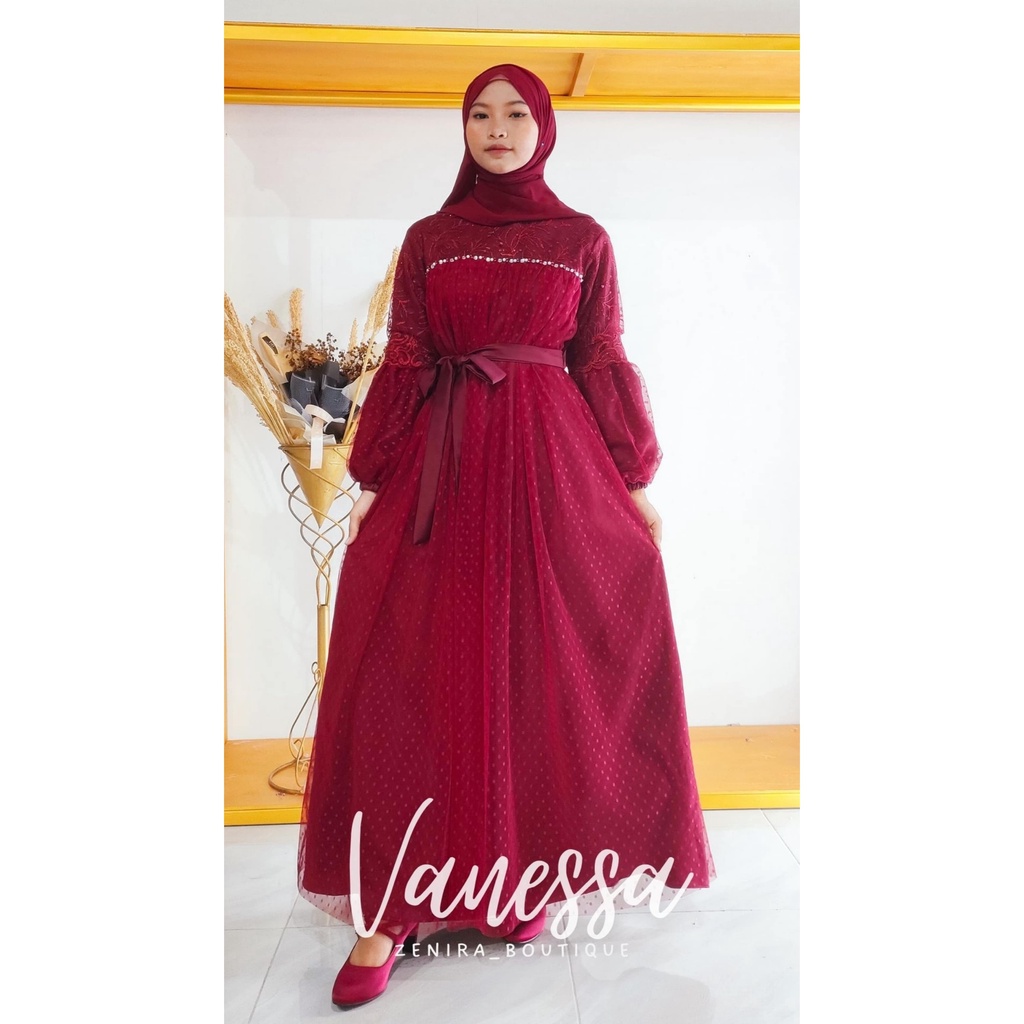 VANESSA Baju Pesta Velvet Lapis tile dot dan tile bordir / Gaun Kondangan / Lamaran / Bridesmaids / bumil / couple / tersedia ukuran kecil hingga jumbo