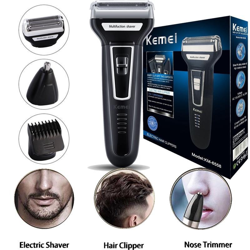 Kemei hair clipper km 6558 alat cukur kumis jenggot bulu hidung rambut multifungsi 3 in 1