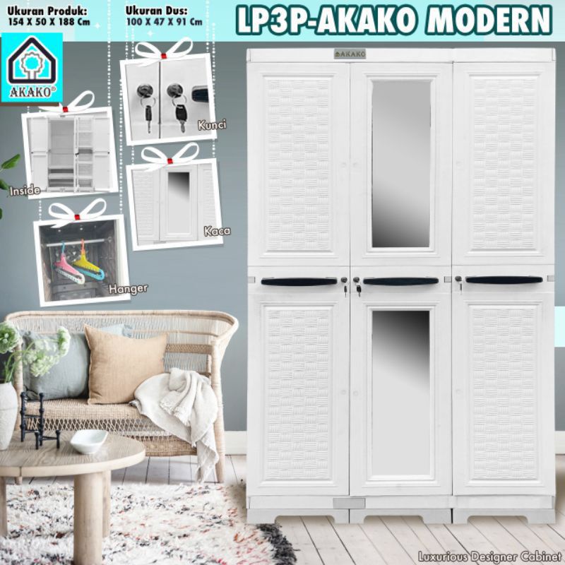 AKAKO - Lemari Pakaian Gantung Plastik Jumbo Putih Modern/Kode: LP3P-Modern