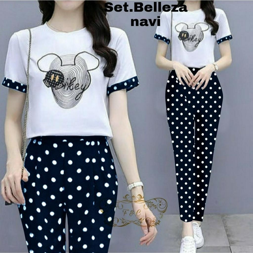 PCS SET BELLLEZA BAHAN BABYTERRY FE SETELAN ATASAN DAN CELANA 2 UKURAN M L