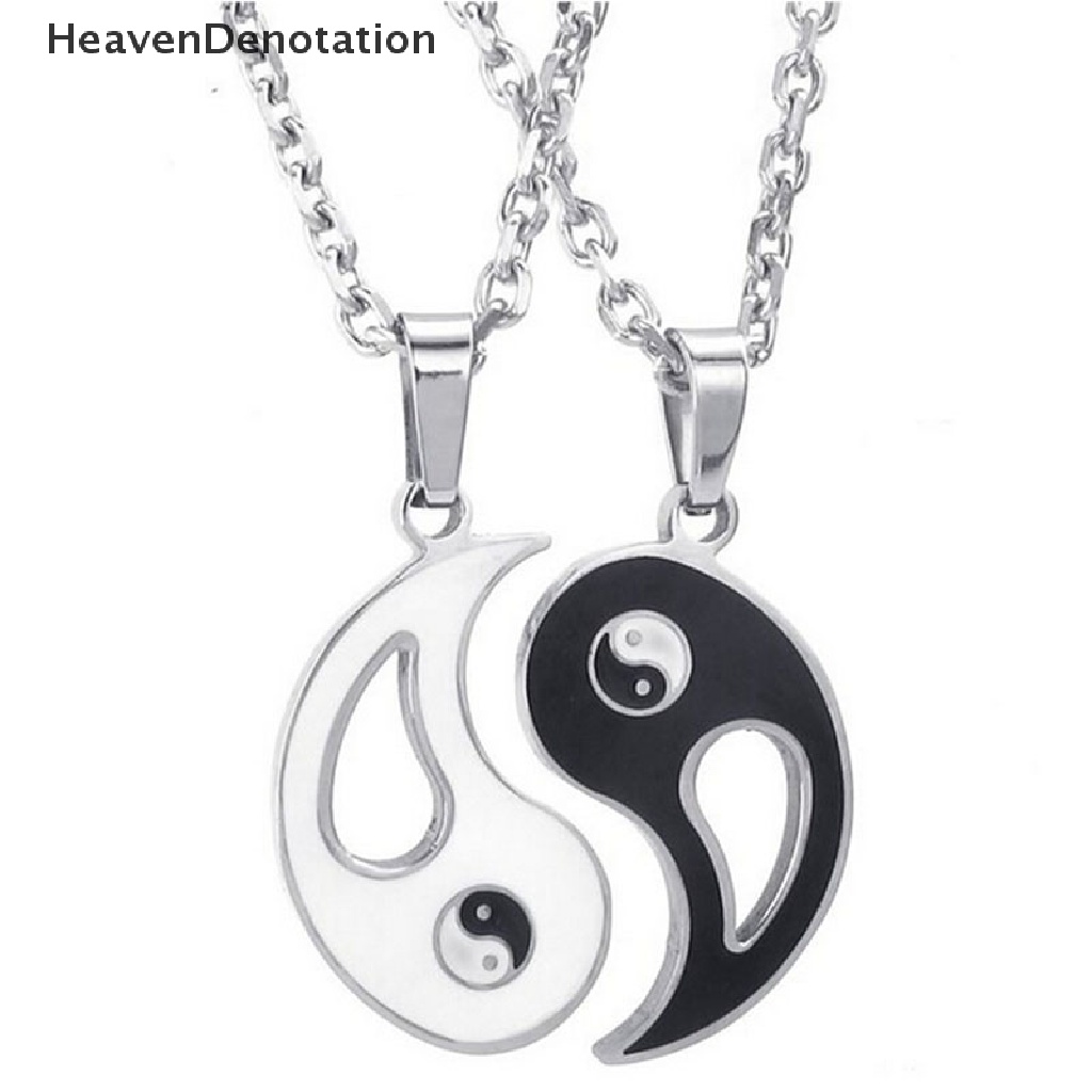 2pcs Kalung Persahabatan Dengan Liontin Yin Yang Warna Hitam Putih Untuk Pasangan