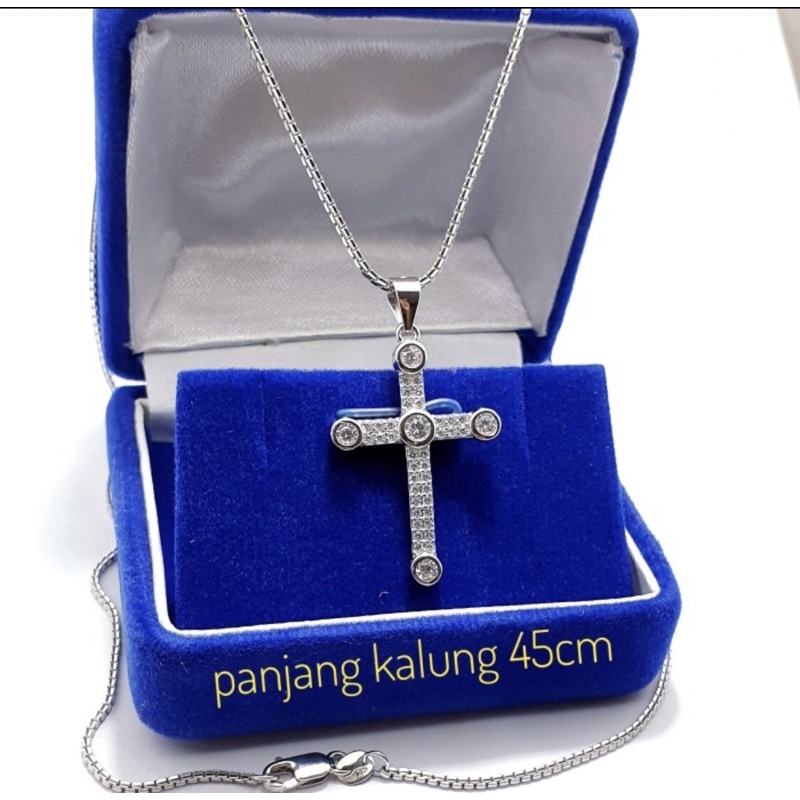 Kalung perak 925 lapis emas putih kalung liontin salib perak 925 lapis emas putih