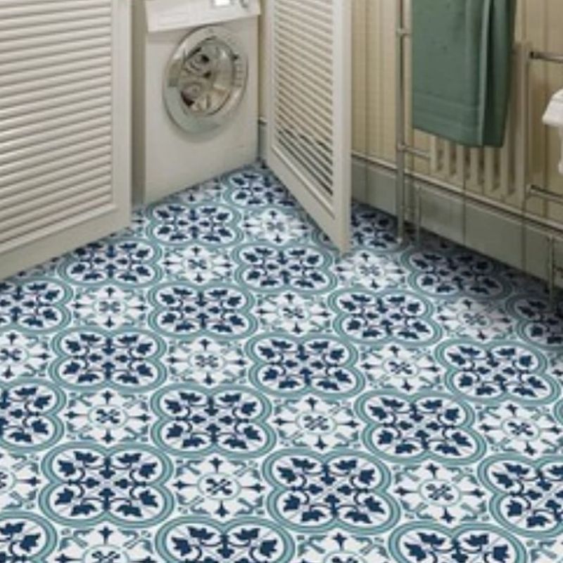 sticker foam premium motif tegel klasik biru untuk dapur dan lantai