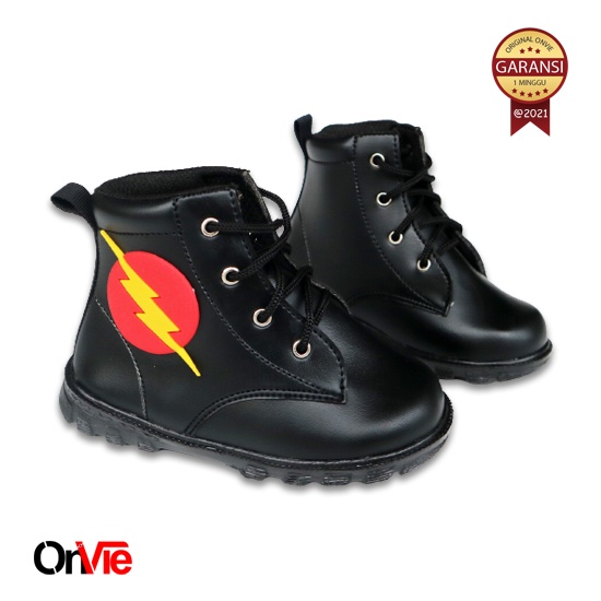 Sepatu Anak Boots Formal Pria Original Kulit Motif Super Hero Flash