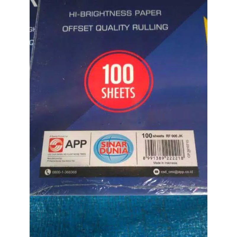 

kertas double folio bergaris satu pak isi 100 shets