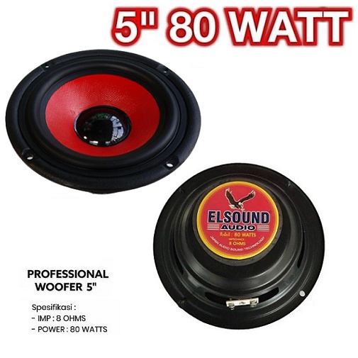 Speaker Elsound 5 Inch Audio Woofer 80 Watt 8R Bodi Plastik Magnet Kecil voice Suara Sound Spiker Ampli Amplifier Rumah