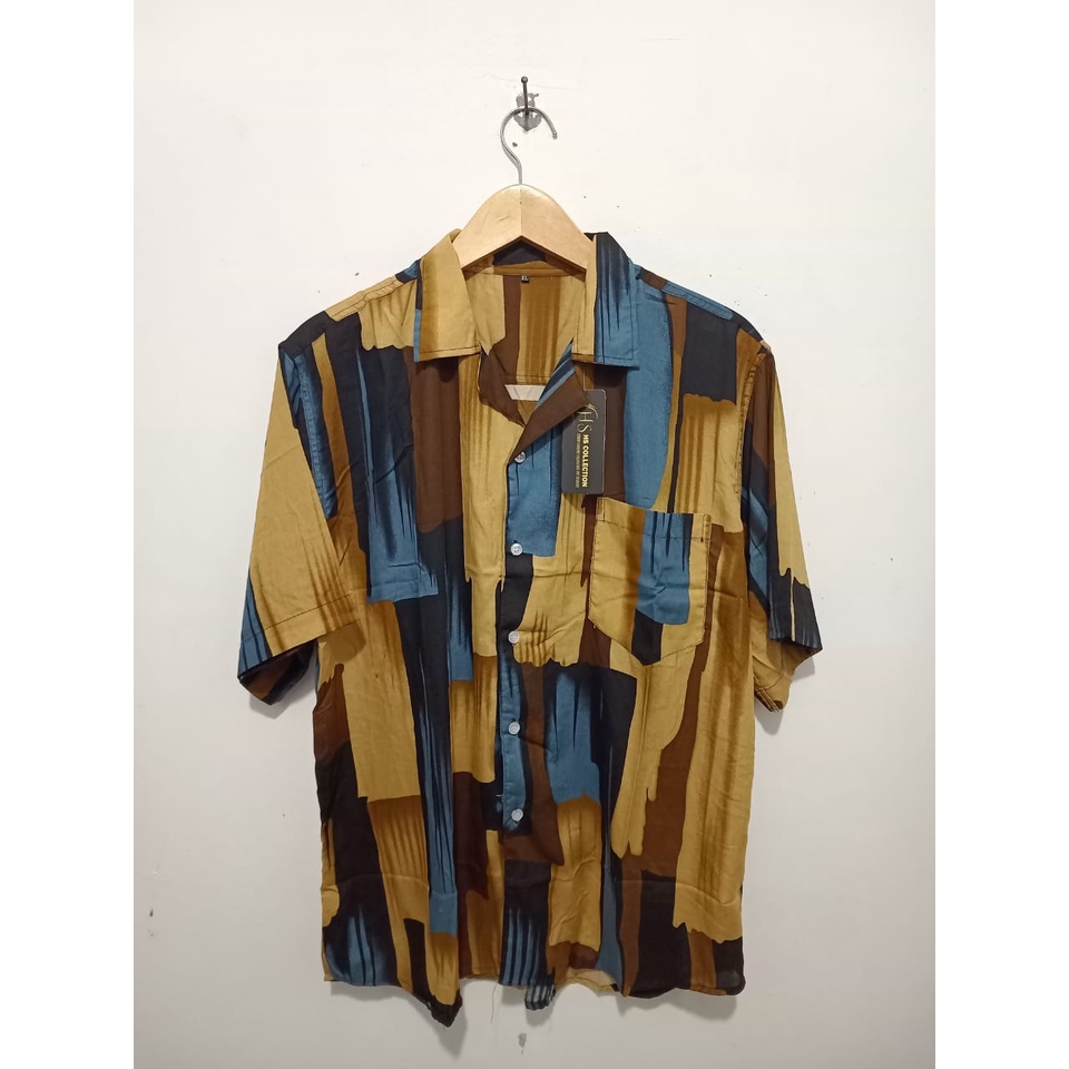 Kemeja Pria Hawai/ Kemeja Pantai Abstrak Vintage Casual Lengan Pendek Retro Bahan Rayon