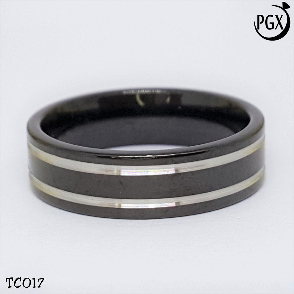 PGX Cincin Titanium Couple Hitam Aksesoris Fashion Perhiasan Anti Karat - TC017