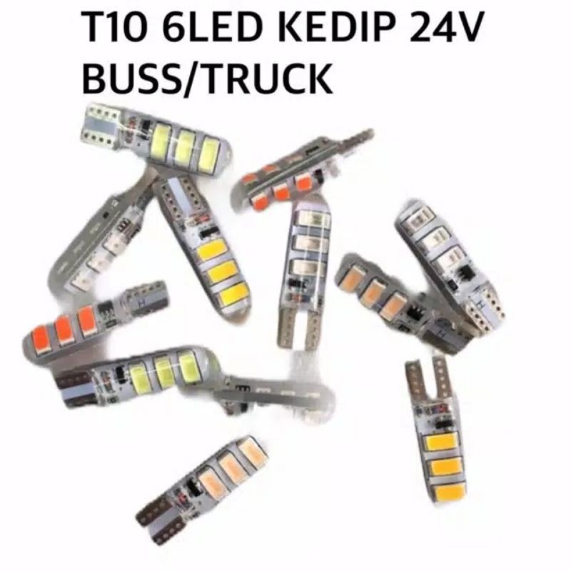 Lampu Senja Truck/Bus T10 6 Led 24 VOLT NYALA kedip strobo