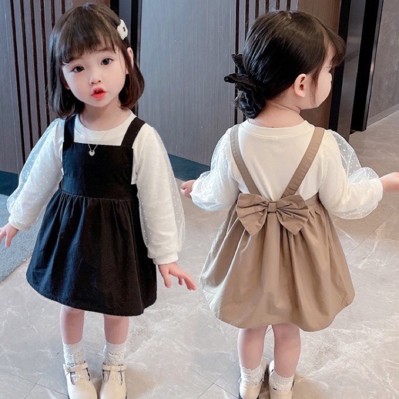 Dress Overall Anak Import 2in1 Blouse + Overall
