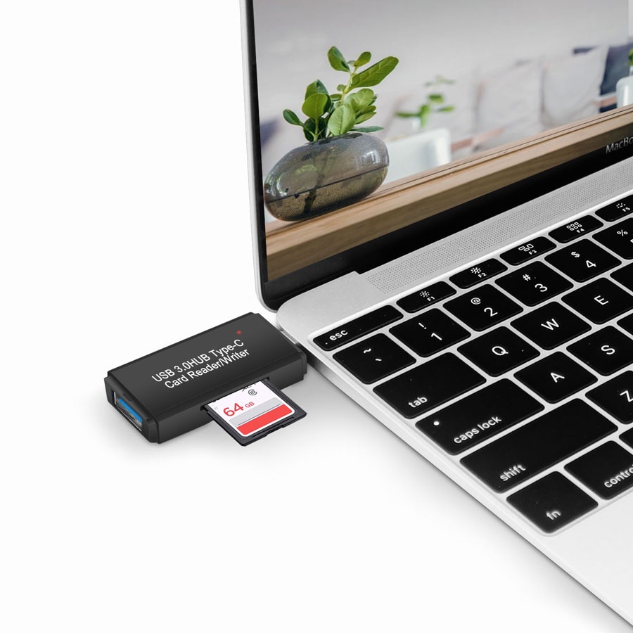 Card Reader USB Type C 3 in 1 USB 3.0 Hub Micro SD / SD Card - YC-432 - Black