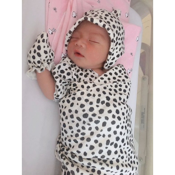 21JPSHOP - Swaddle set / bedong set kaos katun / bedong bayi motif / bedong set topi dan bandana