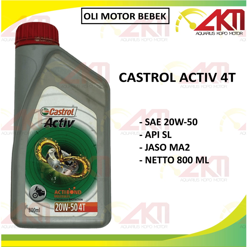 Oli Castrol Activ 4T Motor Bebek 20w50 API SL Jaso MA2 800ml 0.8L
