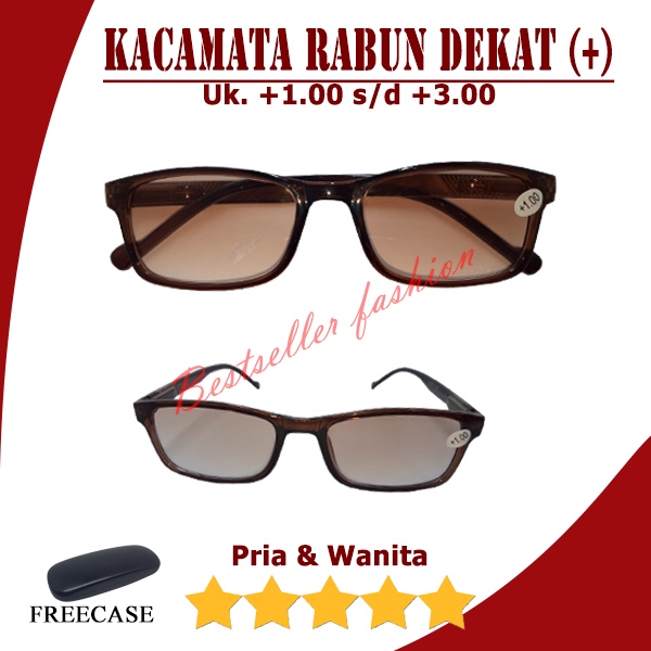 KACAMATA 2 FUNGSI  RABUN DEKAT(+) DAN JALAN FRAME COKLAT KACAMATA BACA LENSA GELAP UK. +1.00 S/D +3.00 UNISEX FREECASE