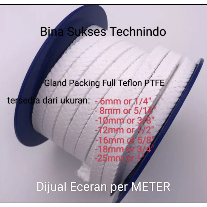 25mm gland packing full teflon PTFE 1" Per meter 25mmx25mm