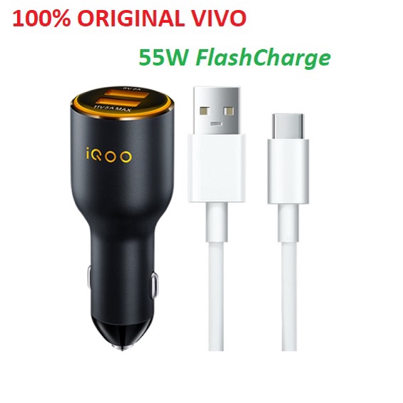 VIVO iQoo Car Charger 55W FlashCharge Fast Charging Original