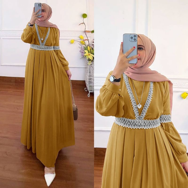 [Fashion Muslim] QAISHA maxy dress renda ceruty babydoll | terlaris