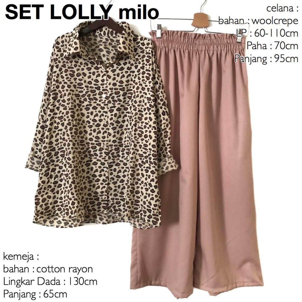 SET LOLLY BLACK / MILO SET KEMEJA CELANA VINCSHOP vinc_id KEMEJA LEOPARD CELANA KULOT HITAM / MILO