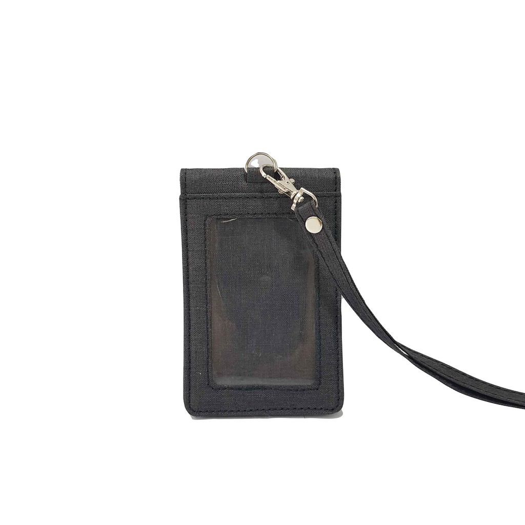 

Al Flashee Lanyard ID Card Holder Kanvas Dua Sisi Hitam Name Tag Kanvas Kancing Tebal