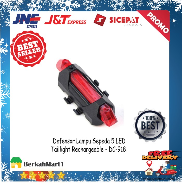 Lampu Depan Belakang Sepeda 5 LED Taillight Rechargeable Bisa di Cas