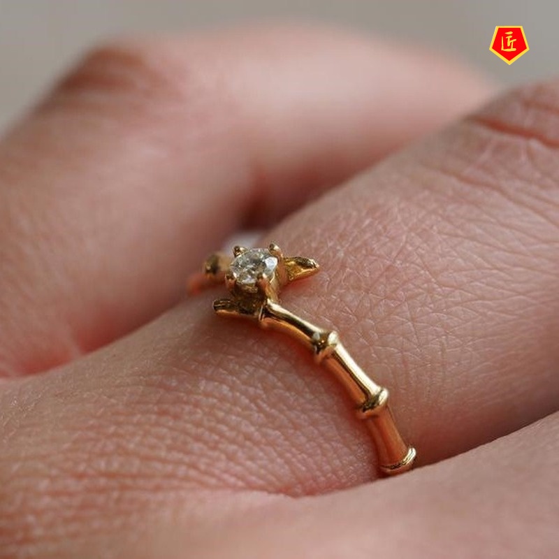 [Ready Stock]Creative Bamboo Ring 18K Gold Diamond